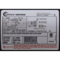 Century A.O. Smith - Pool Pump Motor, 0.75 HP, 115v/230v, 1-Speed, 56Yfr, SQFL, EE -Equipment Pools 230v 1 Speed 56Yfr SQFL EE 2