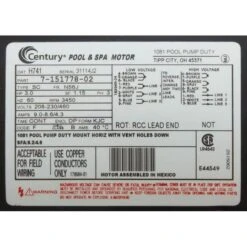 Century A.O. Smith - Squirrel Cage 56J 3 HP Three Phase Full Rated Pool Pump Motor, 9.6-9.2/4.6A 208-230/460V 12 Century A.O. Smith - Squirrel Cage 56J 3 HP Three Phase Full Rated Pool Pump Motor, 9.6-9.2/4.6A 208-230/460V -Equipment Pools 460V 2
