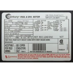 Century A.O. Smith - Squirrel Cage 56J 3 HP Three Phase Full Rated Pool Pump Motor, 9.6-9.2/4.6A 208-230/460V 17 Century A.O. Smith - Squirrel Cage 56J 3 HP Three Phase Full Rated Pool Pump Motor, 9.6-9.2/4.6A 208-230/460V -Equipment Pools 460V 7