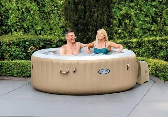 Intex - 77" X 28" PureSpa Bubble Massage, 4 Person Inflatable Spa Set With Energy Efficient Cover, Tan 1 Intex - 77" X 28" PureSpa Bubble Massage, 4 Person Inflatable Spa Set With Energy Efficient Cover, Tan