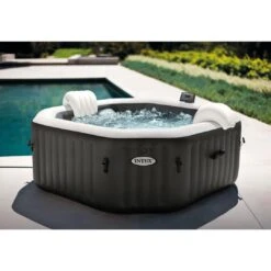 Intex - 79" X 28" PureSpa Jet And Bubble Deluxe Inflatable Hot Tub Set With Energy Efficient Cover, 4-Person -Equipment Pools 79 X 28 PureSpa Jet and Bubble Deluxe Inflatable Hot Tub Set with Energy Efficient Cover 4 Person 4