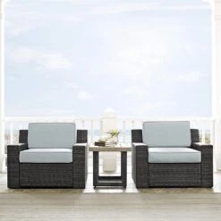 Crosley - Beaufort 2-Piece Outdoor Wicker Seating Set - Brown Finish -Equipment Pools Beaufort 2 Piece Outdoor Wicker Seating Set Brown Finish 6