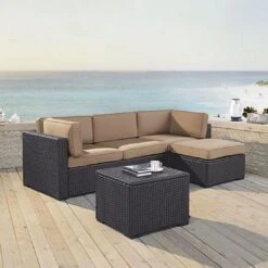 Crosley - Biscayne 4-Piece Wicker Set With Loveseat, Corner Chair, Ottoman And Coffee Table -Equipment Pools Biscayne 4 Piece Wicker Set with Loveseat Corner Chair Ottoman and Coffee Table 21