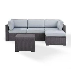 Crosley - Biscayne 4-Piece Wicker Set With Loveseat, Corner Chair, Ottoman And Coffee Table -Equipment Pools Biscayne 4 Piece Wicker Set with Loveseat Corner Chair Ottoman and Coffee Table 23