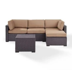 Crosley - Biscayne Mist 4 Piece Wicker Set With Loveseat, Corner Chair, Ottoman And Coffee Table -Equipment Pools Biscayne 4 Piece Wicker Set with Loveseat Corner Chair Ottoman and Coffee Table 36