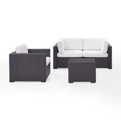 Crosley - Biscayne 4 Piece Wicker Set With White Cushions - Two Corner Chairs, Arm Chair & Coffee Table -Equipment Pools Biscayne 4 Piece Wicker Set with Two Corner Chairs One Arm Chair Coffee Table 10