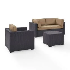 Crosley - Biscayne 4 Piece Wicker Set With White Cushions - Two Corner Chairs, Arm Chair & Coffee Table -Equipment Pools Biscayne 4 Piece Wicker Set with Two Corner Chairs One Arm Chair Coffee Table 11