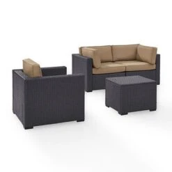 Crosley - Biscayne 4 Piece Wicker Set With Mist Cushions - Two Corner Chairs, Arm Chair & Coffee Table -Equipment Pools Biscayne 4 Piece Wicker Set with Two Corner Chairs One Arm Chair Coffee Table 18