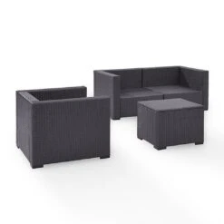 Crosley - Biscayne 4 Piece Wicker Set With Mist Cushions - Two Corner Chairs, Arm Chair & Coffee Table -Equipment Pools Biscayne 4 Piece Wicker Set with Two Corner Chairs One Arm Chair Coffee Table 26