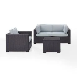 Crosley - Biscayne 4 Piece Wicker Set With Mocha Cushions - Two Corner Chairs, Arm Chair & Coffee Table -Equipment Pools Biscayne 4 Piece Wicker Set with Two Corner Chairs One Arm Chair Coffee Table 30