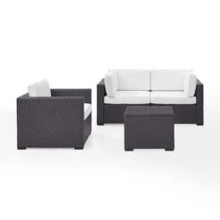 Crosley - Biscayne 4 Piece Wicker Set With Mocha Cushions - Two Corner Chairs, Arm Chair & Coffee Table -Equipment Pools Biscayne 4 Piece Wicker Set with Two Corner Chairs One Arm Chair Coffee Table 31