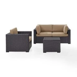 Crosley - Biscayne 4 Piece Wicker Set With Mocha Cushions - Two Corner Chairs, Arm Chair & Coffee Table -Equipment Pools Biscayne 4 Piece Wicker Set with Two Corner Chairs One Arm Chair Coffee Table 36