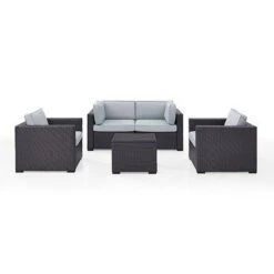 Crosley - Biscayne Mocha 5-Piece Wicker Set With 2 Armchairs, 2 Corner Chairs And Coffee Table -Equipment Pools Biscayne 5 Piece Wicker Set with 2 Armchairs 2 Corner Chairs and Coffee Table 2
