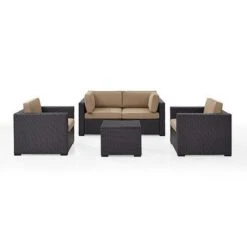 Crosley - Biscayne Mocha 5-Piece Wicker Set With 2 Armchairs, 2 Corner Chairs And Coffee Table -Equipment Pools Biscayne 5 Piece Wicker Set with 2 Armchairs 2 Corner Chairs and Coffee Table 3