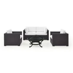 Crosley - Biscayne White 5-Piece Wicker Set With 2 Armchairs, 2 Corner Chairs And Fire Pit -Equipment Pools Biscayne 5 Piece Wicker Set with 2 Armchairs 2 Corner Chairs and Fire Pit 17
