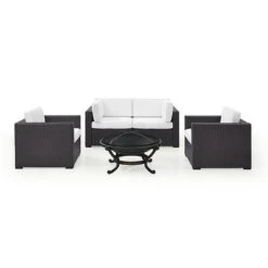 Crosley - Biscayne Mocha 5-Piece Wicker Set With 2 Armchairs, 2 Corner Chairs And Fire Pit -Equipment Pools Biscayne 5 Piece Wicker Set with 2 Armchairs 2 Corner Chairs and Fire Pit 38