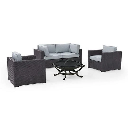 Crosley - Biscayne Mist 5-Piece Wicker Set With 2 Armchairs, 2 Corner Chairs And Fire Pit 5 Crosley - Biscayne Mist 5-Piece Wicker Set With 2 Armchairs, 2 Corner Chairs And Fire Pit - Image 5