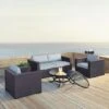 Crosley - Biscayne 5-Piece Wicker Set With 2 Armchairs, 2 Corner Chairs And Fire Pit