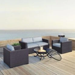 Crosley - Biscayne 5-Piece Wicker Set With 2 Armchairs, 2 Corner Chairs And Fire Pit 21 Crosley - Biscayne 5-Piece Wicker Set With 2 Armchairs, 2 Corner Chairs And Fire Pit -Equipment Pools Biscayne 5 Piece Wicker Set with 2 Armchairs 2 Corner Chairs and Fire Pit 49
