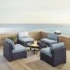 Crosley - Biscayne 5-Piece Wicker Set With 4 Chairs, Mist Cushions & Firepit