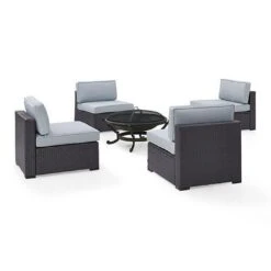 Crosley - Biscayne 5-Piece Wicker Set With 4 Chairs, Mist Cushions & Firepit -Equipment Pools Biscayne 5 Piece Wicker Set with 4 Chairs Ashland Firepit 28