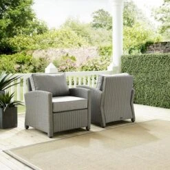 Crosley - Bradenton 2-Piece Outdoor Wicker Armchair Set, Gray -Equipment Pools Bradenton 2 Piece Outdoor Wicker Armchair Set Gray 3