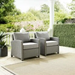Crosley - Bradenton 2-Piece Outdoor Wicker Armchair Set, Gray -Equipment Pools Bradenton 2 Piece Outdoor Wicker Armchair Set Gray 8