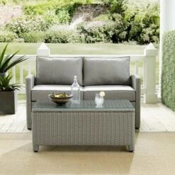 Crosley - Bradenton 2-Piece Outdoor Wicker Conversation Set, Gray 17 Crosley - Bradenton 2-Piece Outdoor Wicker Conversation Set, Gray -Equipment Pools Bradenton 2 Piece Outdoor Wicker Conversation Set Gray 3