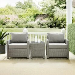 Crosley - Bradenton 3-Piece Outdoor Wicker Armchair Set, Gray -Equipment Pools Bradenton 3 Piece Outdoor Wicker Armchair Set Gray 10