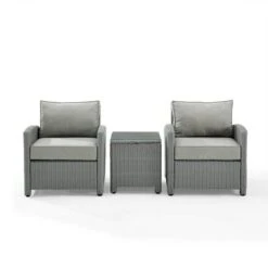 Crosley - Bradenton 3-Piece Outdoor Wicker Armchair Set, Gray