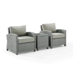 Crosley - Bradenton 3-Piece Outdoor Wicker Armchair Set, Gray -Equipment Pools Bradenton 3 Piece Outdoor Wicker Armchair Set Gray 9