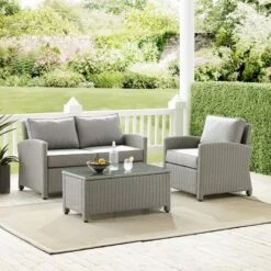 Crosley - Bradenton 3-Piece Outdoor Wicker Conversation Set, Gray -Equipment Pools Bradenton 3 Piece Outdoor Wicker Conversation Set Gray 2