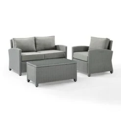 Crosley - Bradenton 3-Piece Outdoor Wicker Conversation Set, Gray