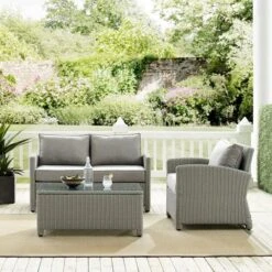 Crosley - Bradenton 3-Piece Outdoor Wicker Conversation Set, Gray -Equipment Pools Bradenton 3 Piece Outdoor Wicker Conversation Set Gray 3