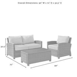 Crosley - Bradenton 3-Piece Outdoor Wicker Conversation Set, Gray -Equipment Pools Bradenton 3 Piece Outdoor Wicker Conversation Set Gray 4