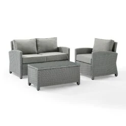 Crosley - Bradenton 3-Piece Outdoor Wicker Conversation Set, Gray -Equipment Pools Bradenton 3 Piece Outdoor Wicker Conversation Set Gray 5