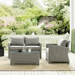 Crosley - Bradenton 3-Piece Outdoor Wicker Conversation Set, Gray -Equipment Pools Bradenton 3 Piece Outdoor Wicker Conversation Set Gray 8