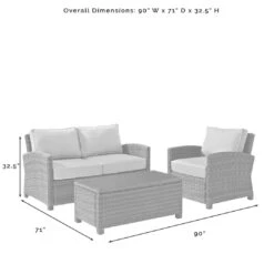Crosley - Bradenton 3-Piece Outdoor Wicker Conversation Set, Gray -Equipment Pools Bradenton 3 Piece Outdoor Wicker Conversation Set Gray 9