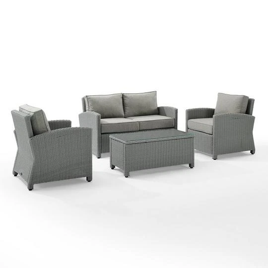 Crosley - Bradenton 4-Piece Outdoor Wicker Conversation Set, Gray 2 Crosley - Bradenton 4-Piece Outdoor Wicker Conversation Set, Gray - Image 2