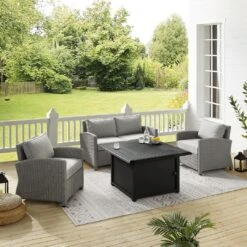 Bradenton 4-Piece Wicker Convers Set With Fire Table -Equipment Pools Bradenton 4 Piece Wicker Convers Set with Fire Table 14