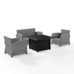 Bradenton 4-Piece Wicker Convers Set With Fire Table -Equipment Pools Bradenton 4 Piece Wicker Convers Set with Fire Table 15