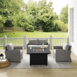 Bradenton 4-Piece Wicker Convers Set With Fire Table -Equipment Pools Bradenton 4 Piece Wicker Convers Set with Fire Table 2