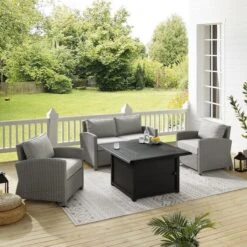 Bradenton 4-Piece Wicker Convers Set With Fire Table -Equipment Pools Bradenton 4 Piece Wicker Convers Set with Fire Table 4
