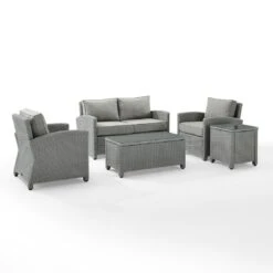 Crosley - Bradenton 5-Piece Outdoor Wicker Conversation Set, Gray -Equipment Pools Bradenton 5 Piece Outdoor Wicker Conversation Set Gray 7