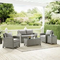 Crosley - Bradenton 5-Piece Outdoor Wicker Conversation Set, Gray -Equipment Pools Bradenton 5 Piece Outdoor Wicker Conversation Set Gray 9