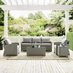 Crosley - Bradenton 5-Piece Outdoor Wicker Sofa Set, Gray -Equipment Pools Bradenton 5 Piece Outdoor Wicker Sofa Set Gray 10