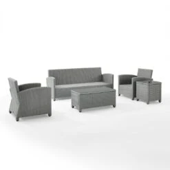 Crosley - Bradenton 5-Piece Outdoor Wicker Sofa Set, Gray -Equipment Pools Bradenton 5 Piece Outdoor Wicker Sofa Set Gray 12