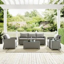 Crosley - Bradenton 5-Piece Outdoor Wicker Sofa Set, Gray -Equipment Pools Bradenton 5 Piece Outdoor Wicker Sofa Set Gray 3