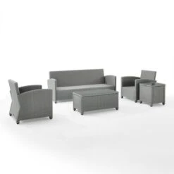 Crosley - Bradenton 5-Piece Outdoor Wicker Sofa Set, Gray -Equipment Pools Bradenton 5 Piece Outdoor Wicker Sofa Set Gray 5
