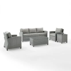 Crosley - Bradenton 5-Piece Outdoor Wicker Sofa Set, Gray -Equipment Pools Bradenton 5 Piece Outdoor Wicker Sofa Set Gray 7